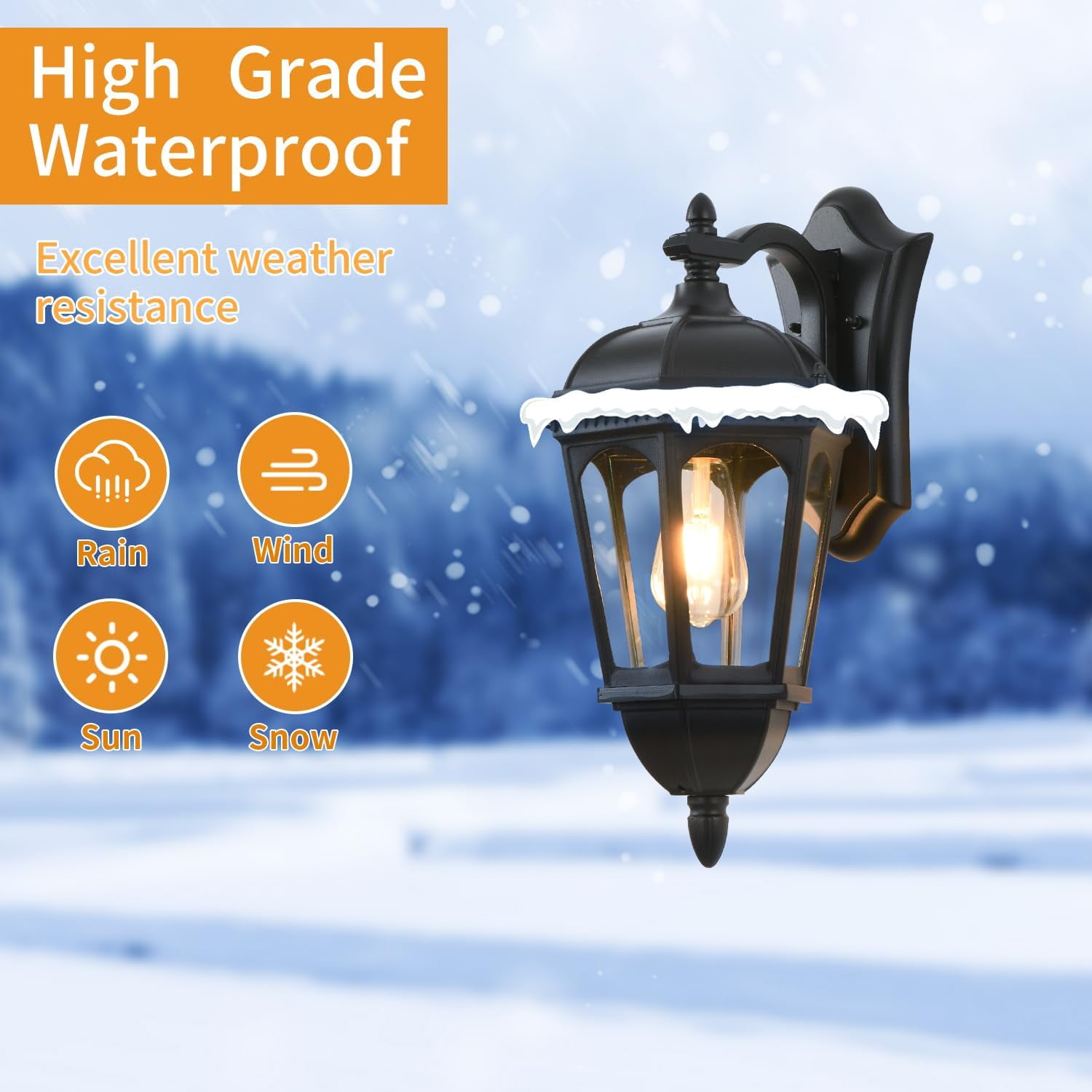 Smeike Large Outdoor Light Fixture, 18.5”H Retro Exterior Wall Mount Lantern with Waterproof, Matte Black Outdoor Wall Lights with Clear Glass for Patio, Porch, Garage