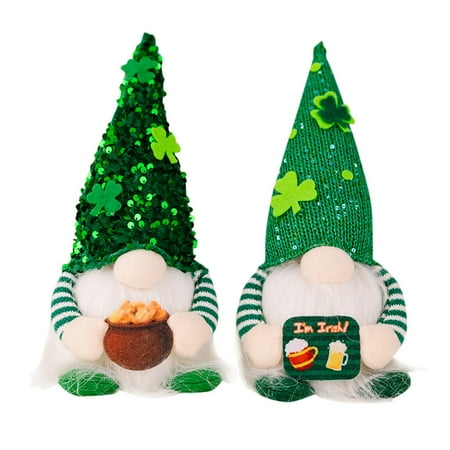 

JPGIF Seasonal Décor 2PC Irish Festival Green Plush Decor Plush Doll Irish Festival Figurine Home Table Ornaments