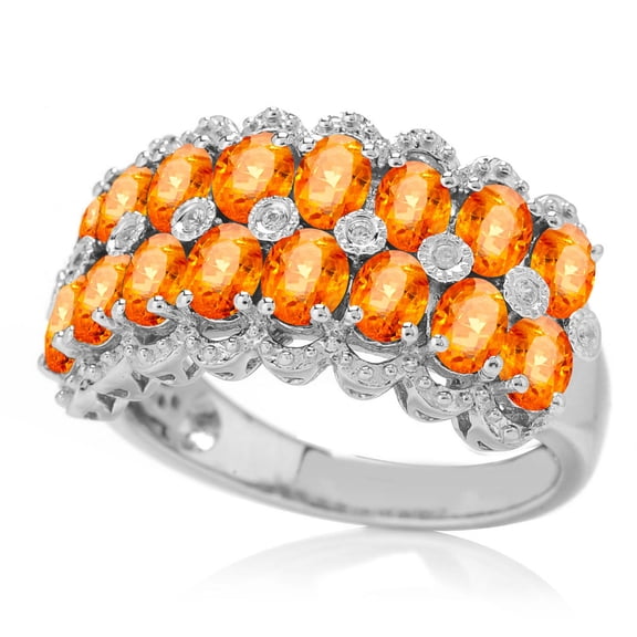 Platinum O/ Silver 4.42Ctw Orange Sapphire Cluster Ring