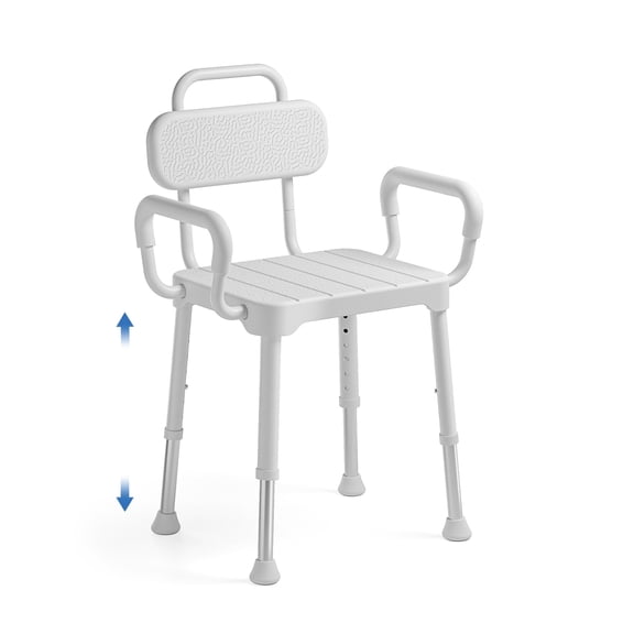Loyoda Shower Chair, Adjustable Height Bath Stool with Back and Padded Arms, Anti-Slip Shower Bench for Seniors, Disabled, Handicap