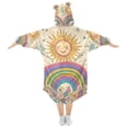 thumbnail image 2 of FORMRS Wearable Blanket Hoodie with Sleeves for Kids Cozy Flannel Sweatshirt, Beige Rainbow, 2 of 7