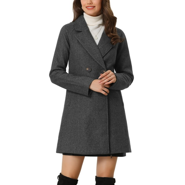Allegra K Manteau Mi-Long à Manches Longues Raglan à Revers Croisé pour Femme P Gris Foncé