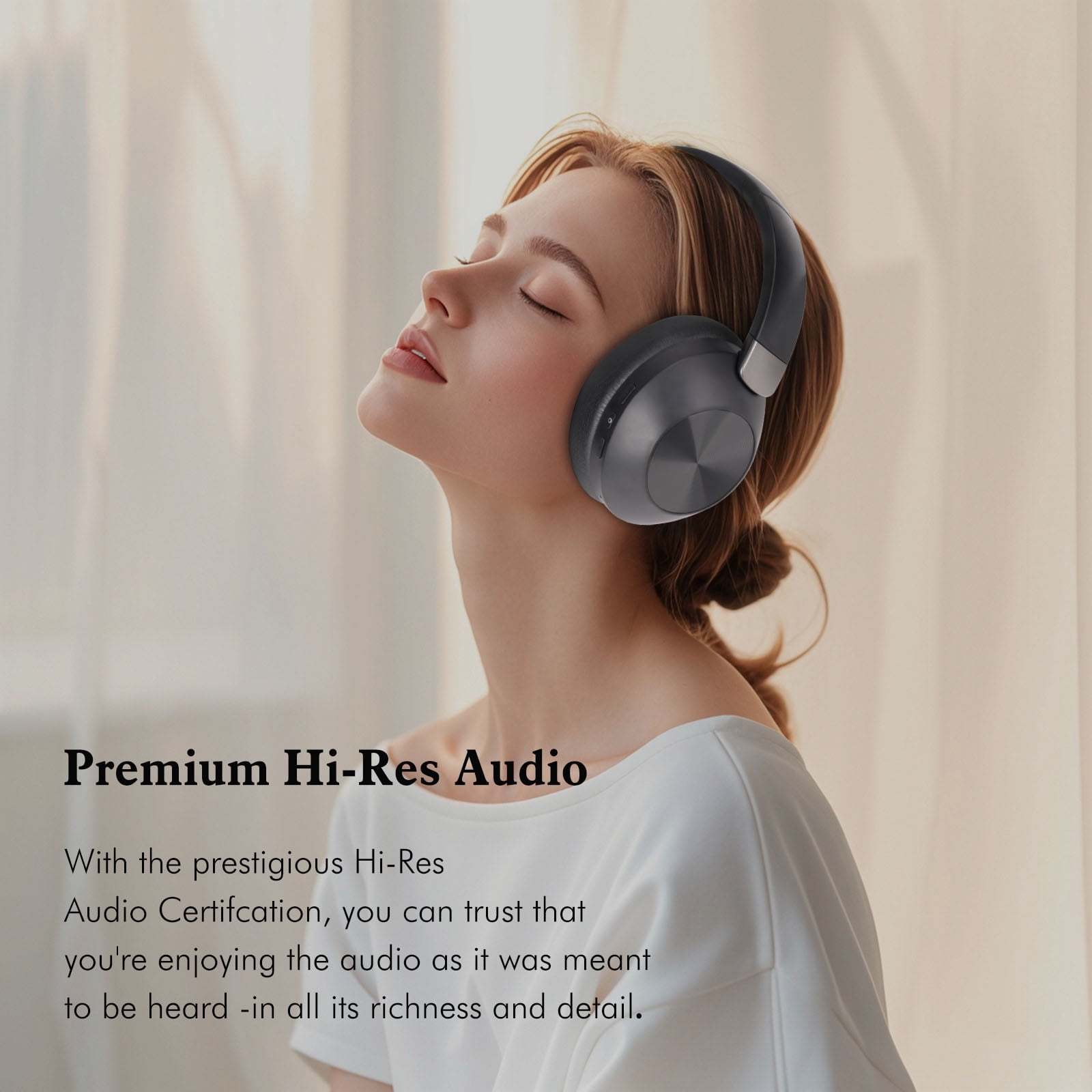 Hybrid Active Noise Cancelling Headphones 100H Playtime Wireless Over Ear Bluetooth Headphone with Fast Charging Hi-Res Audio Comfort Earcups Headsets for Travel Home Office Phone PC Black