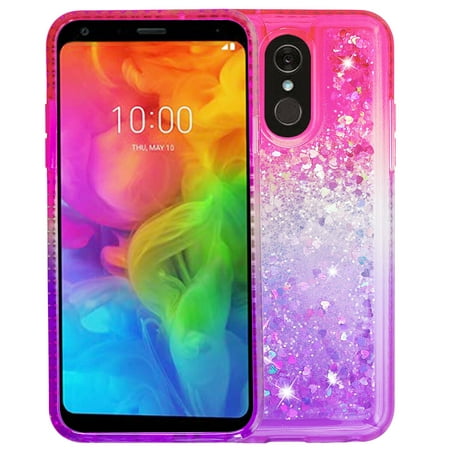 FIEWESEY For LG Q7 Phone Case LG Q7 Plus Glitter Case Sparkle Glitter Flowing Liquid Quicksand with Shiny Bling Diamond Women Girls Cute Case For LG Q7 Plus / LG Q7 5.5 inch - Pink+Purple