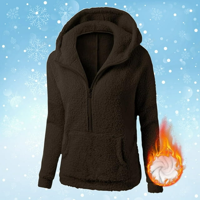 Womens Zip Up Hoodies Lightweight Fleece Lined Fall Winter Coats Comfy Warm Plus Size Jackets With Pockets