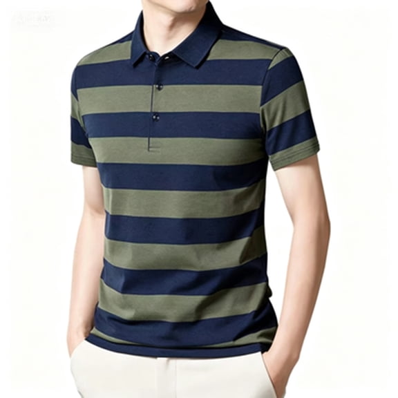 Polo Shirts for Men Short Sleeve Collared Golf Polos Striped Shirts Business Casual Button Down Top