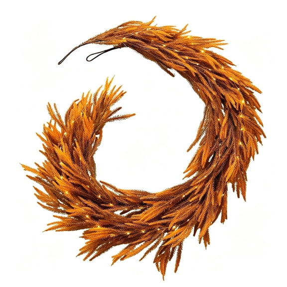 Artificial Norfolk Pine Garland with Orange Needles, Fall Hanging Vine for Halloween Thanksgiving Dining Table, Fireplace, Mantel and Home Decor
