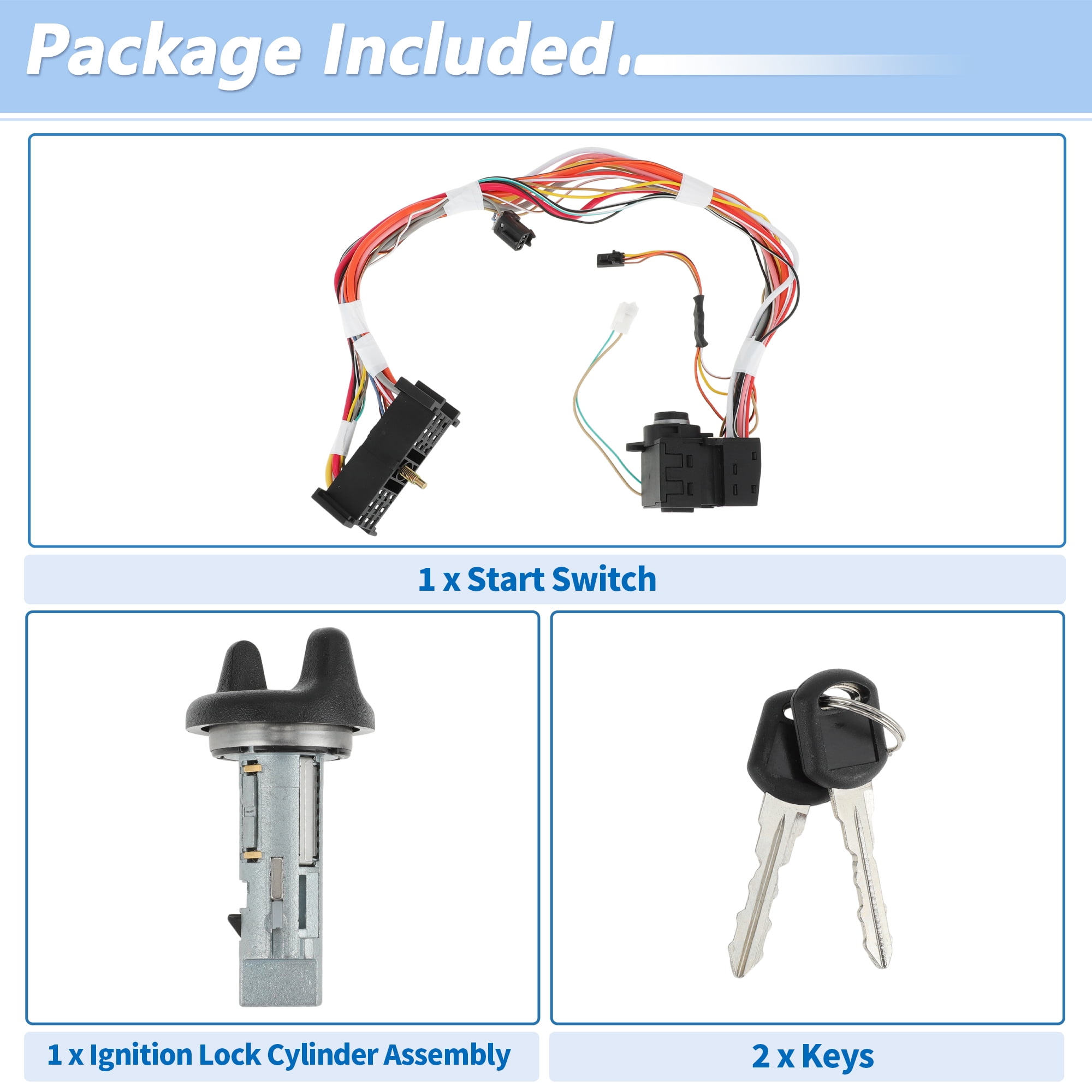 Unique Bargains Ignition Lock Cylinder and Start Switch with 2 Key for Chevrolet C1500 C2500 C3500 for GMC Yukon Ignition Switch Cylinder Lock No.26061331/26075995