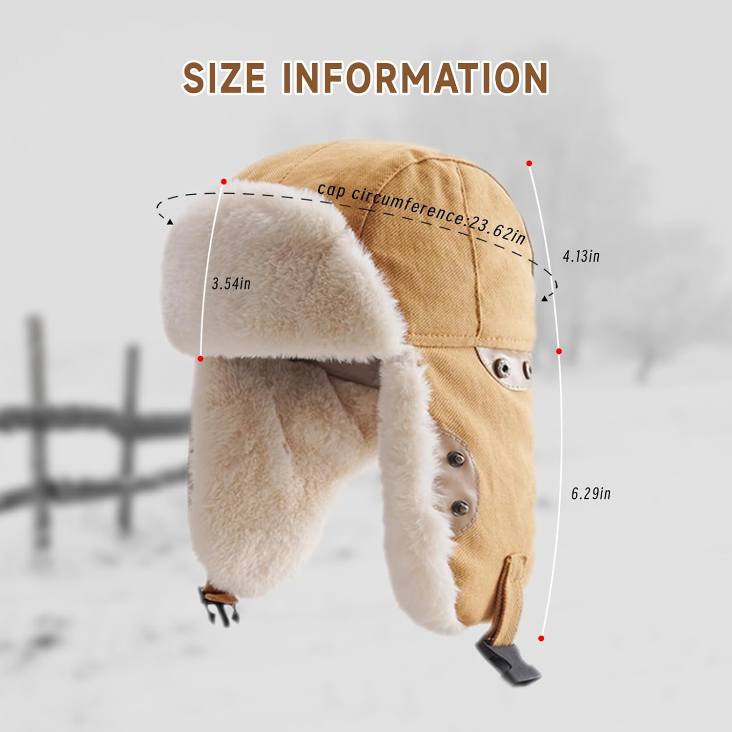 Trapper Hat with Faux Fur Lining, Ear Flaps, Adjustable Chin 