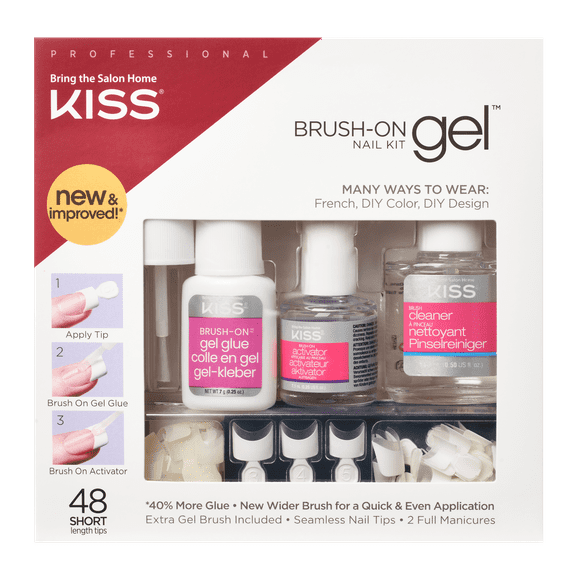 KISS Brush-On Gel Nail Kit, French & Natural Tips, 48 Count