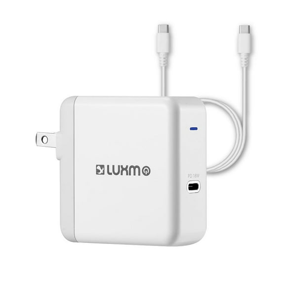 Luxmo Wall Charger for OnePlus 8 Pro, UL Certified 18W PD USB-C Quick Fast Charging Wall Charger with Type-C to Type-C USB Cable and Atom Wipe - White