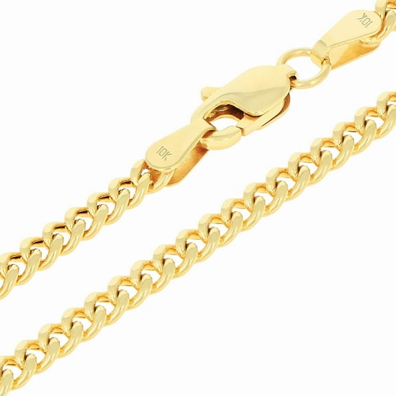 Nuragold 10k Real Yellow Gold Miami Cuban Link 3mm Chain Necklace (16"-30") Italian Jewelry for Men & Women