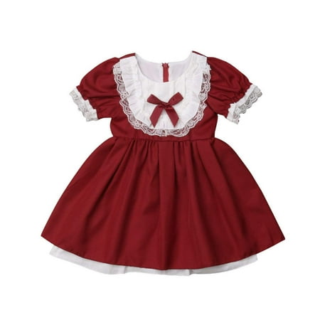

Baby Girl s Short Sleeve Lace Ruffle Ribbon Collar Princess Dress