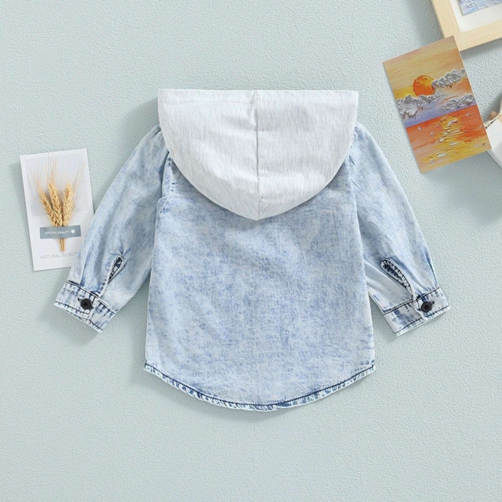 BULLPIANO Toddler Boys Girls Denim Jackets Baby Long Sleeve Button Coat Outerweaer Hoodie Jacket Tops Fall Winter Clothes 1-6 Years - image 4 of 9