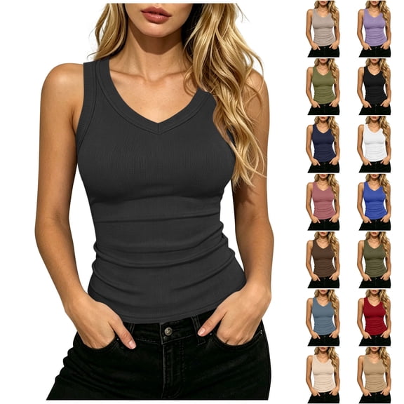 SROBPTY Womens Tank Tops Solid Sleeveless V Neck Shirts for Daily Wear