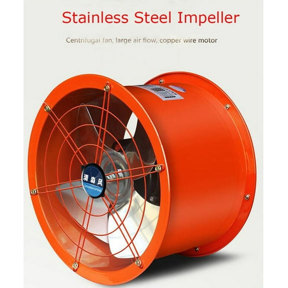 PreAsion 16 Inch Explosion-Proof Axial Fan Stainless Steel Cylinder Pipe Fan 370W 5400m³/H for Kitchen Warehouse and Workshop 220V