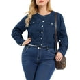 thumbnail image 5 of Agnes Orinda Women's Plus Size Button Down Crew Neck Long Sleeves Denim Jacket, 5 of 6