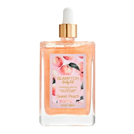 Glampton Sweet Peach Shimmering Body Oil for Women, 3.4 oz