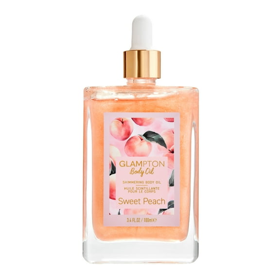 Glampton Sweet Peach Shimmering Body Oil for Women, 3.4 oz