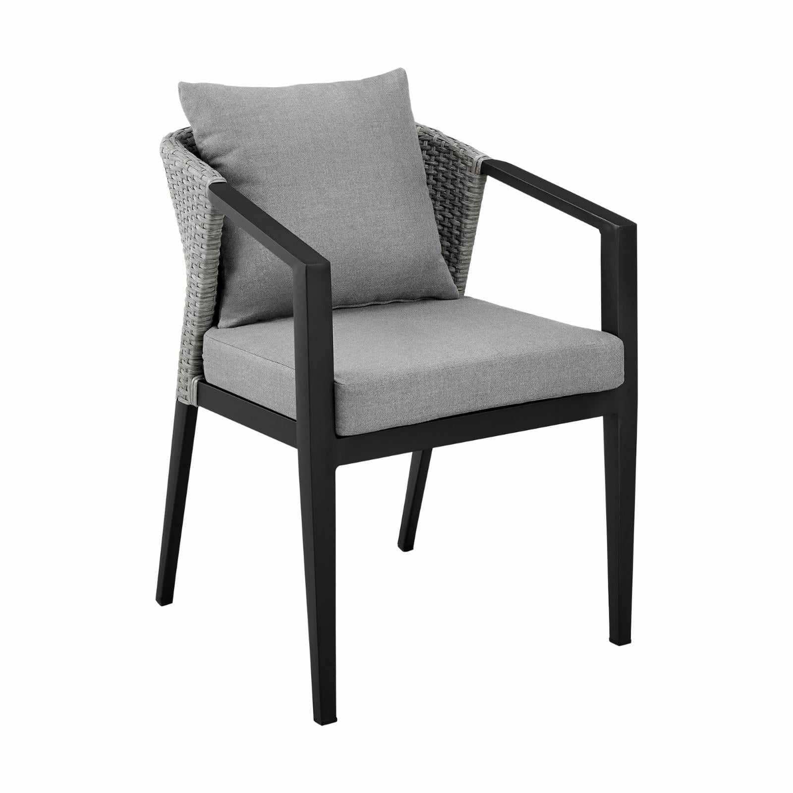 Armen Living Armen Living Aileen Outdoor Fabric/Rattan Dining Chairs in Gray/Black (Set of 2)