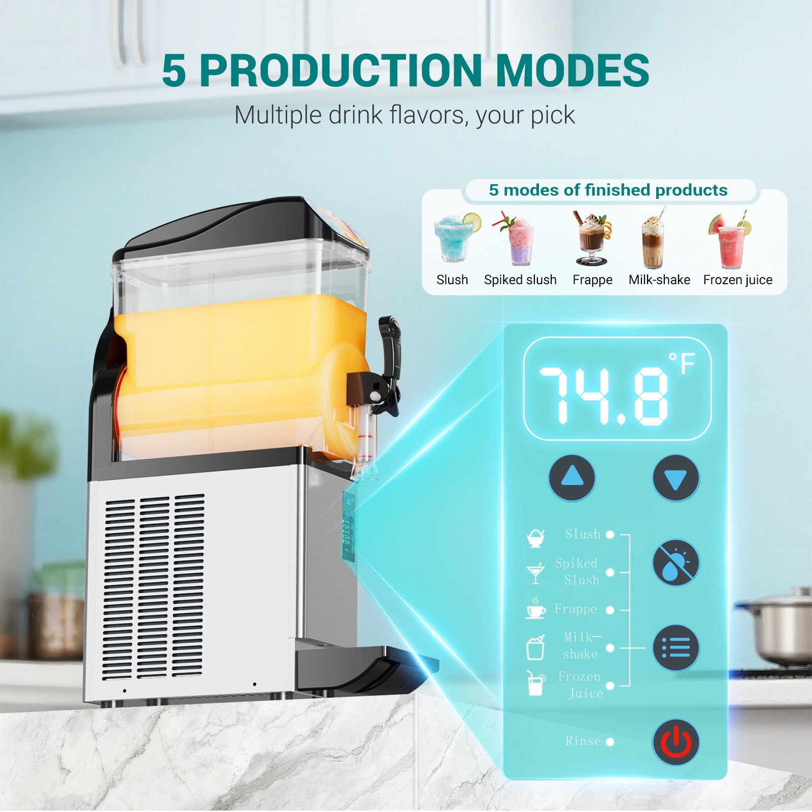 Joreek Ice Slush Machine Commercial Slushy Machine,Stainless Steel Frozen Drink Maker Slushie Maker 500W Slushie Machine for Home Party Restaurants