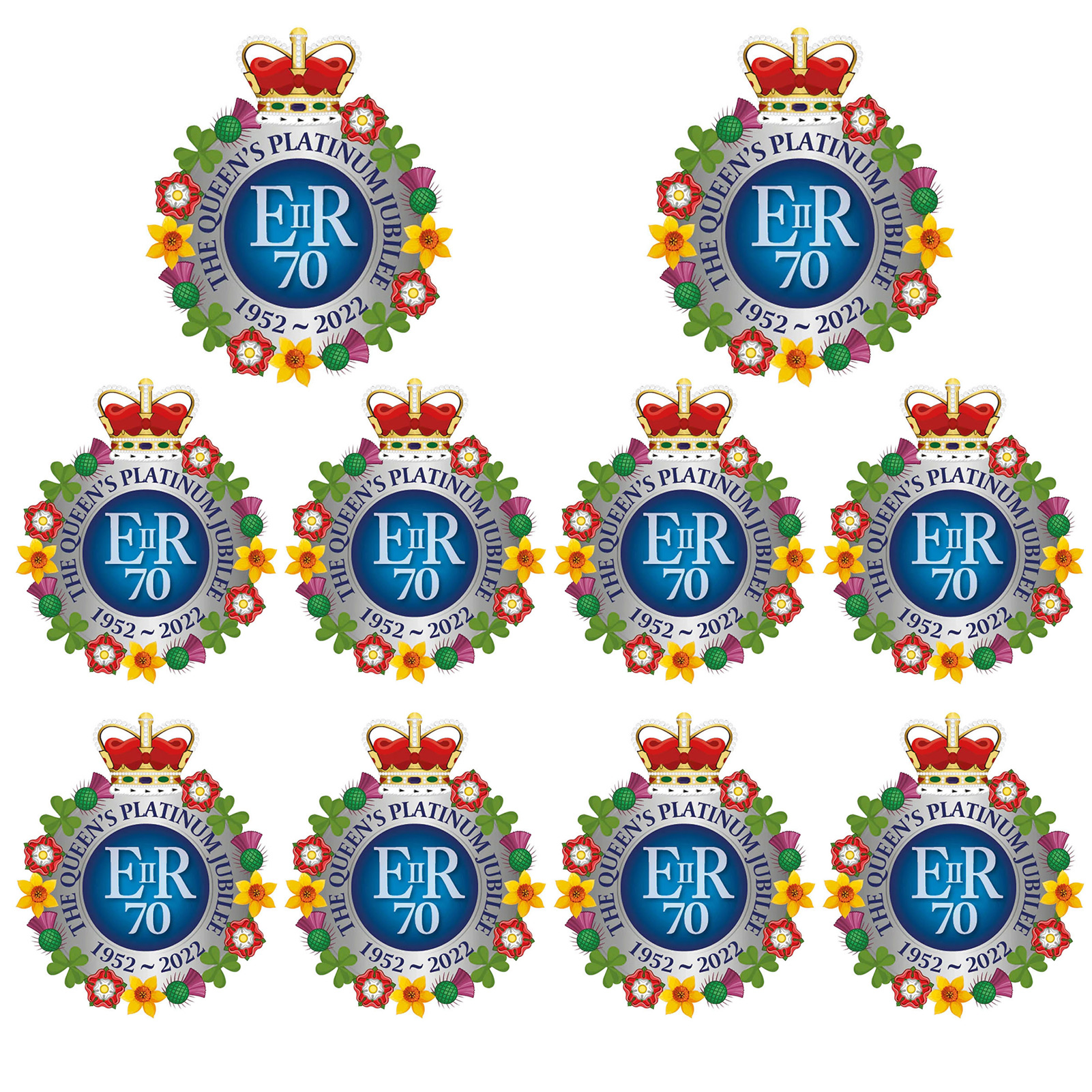 Famure 10pcs 2022 Queen's Jubilee Stickers70th Anniversary Union Jack