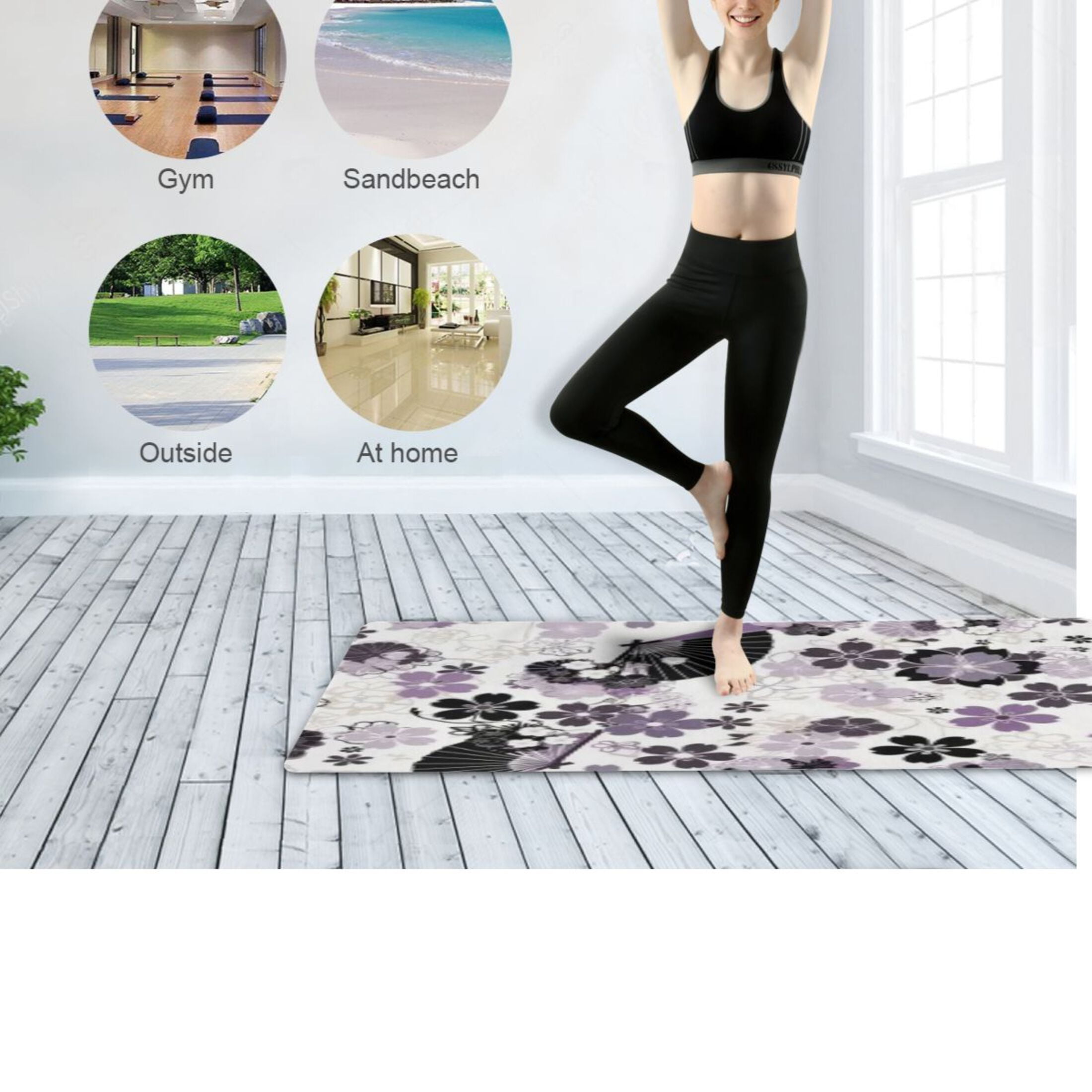 BZSMCE Yoga Mat Women Fitness Mat Black & White Floral Pattern