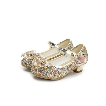 

Crocowalk Girls Princess Shoe Sparkling Dress Shoes Bow Mary Jane Comfort Glitter Girl s Casual Fashion Gold 7C