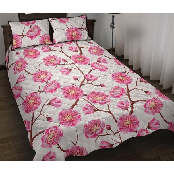 Juego de cama edredón estampado Sakura rosa