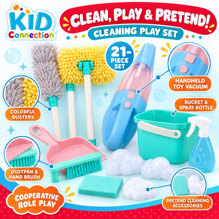 Kid Connection 21-Piece Pretend Cleaning Set with Sound Vacuum