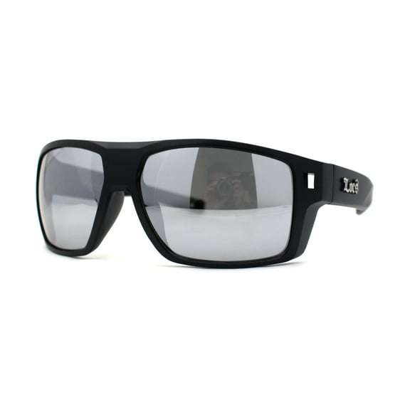Locs Large Wrap Rectangle Color Mirror Gangster Plastic Sunglasses Black Silver Mirror