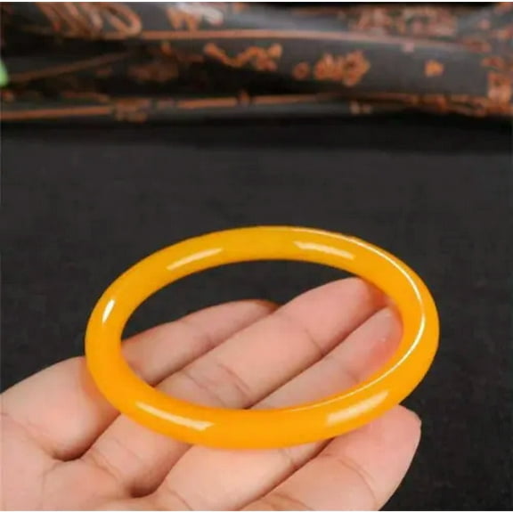HOOUN New Natural Yellow Jade Jadeite Gemstone Round Bangle Bracelet 66-68mm Jewelry