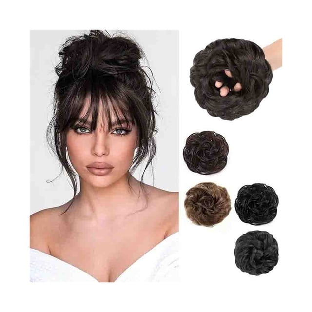 Human Hair Bun Extension Elastic Messy Fluffy Chignon Donut Updo Hair Pieces Ponytail Extensions