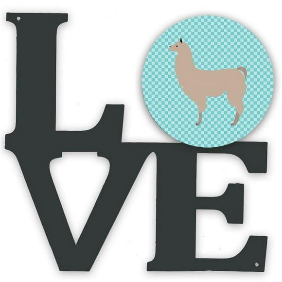 Carolines Treasures BB8090WALV 11.5 x 11.75 in. Llama Blue Check Metal Artwork Love Wall Decor