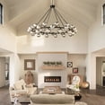 thumbnail image 2 of 59" Large 36-Light Wagon Wheel Chandelier, Modern Black Round Light Fixture with Smoky Grey Glass Shades for Dining Room High Ceilings Foyer Living Room, 2 of 8