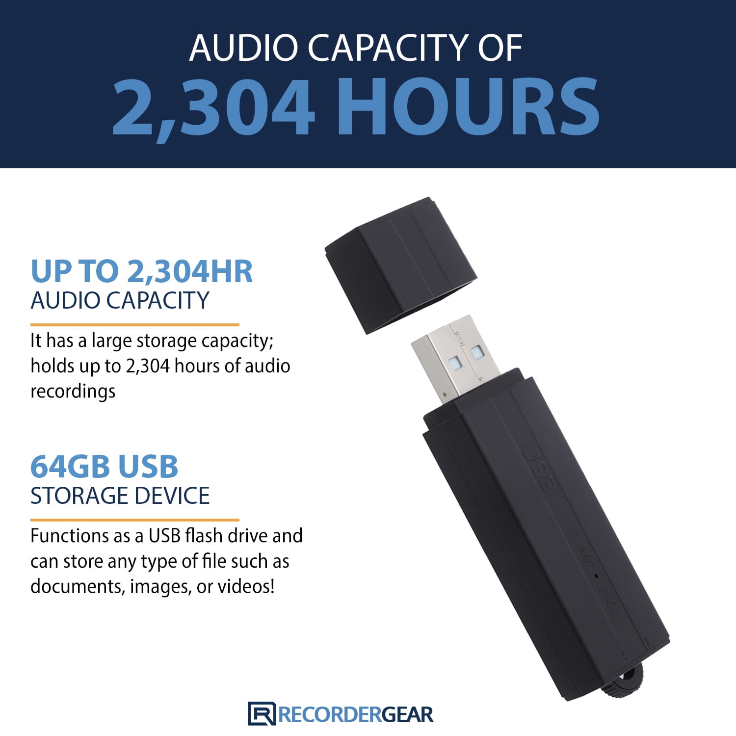 RecorderGear FD50 USB Flash Drive Spy Voice Recorder 8GB, Audio Activated With 25-Day Battery