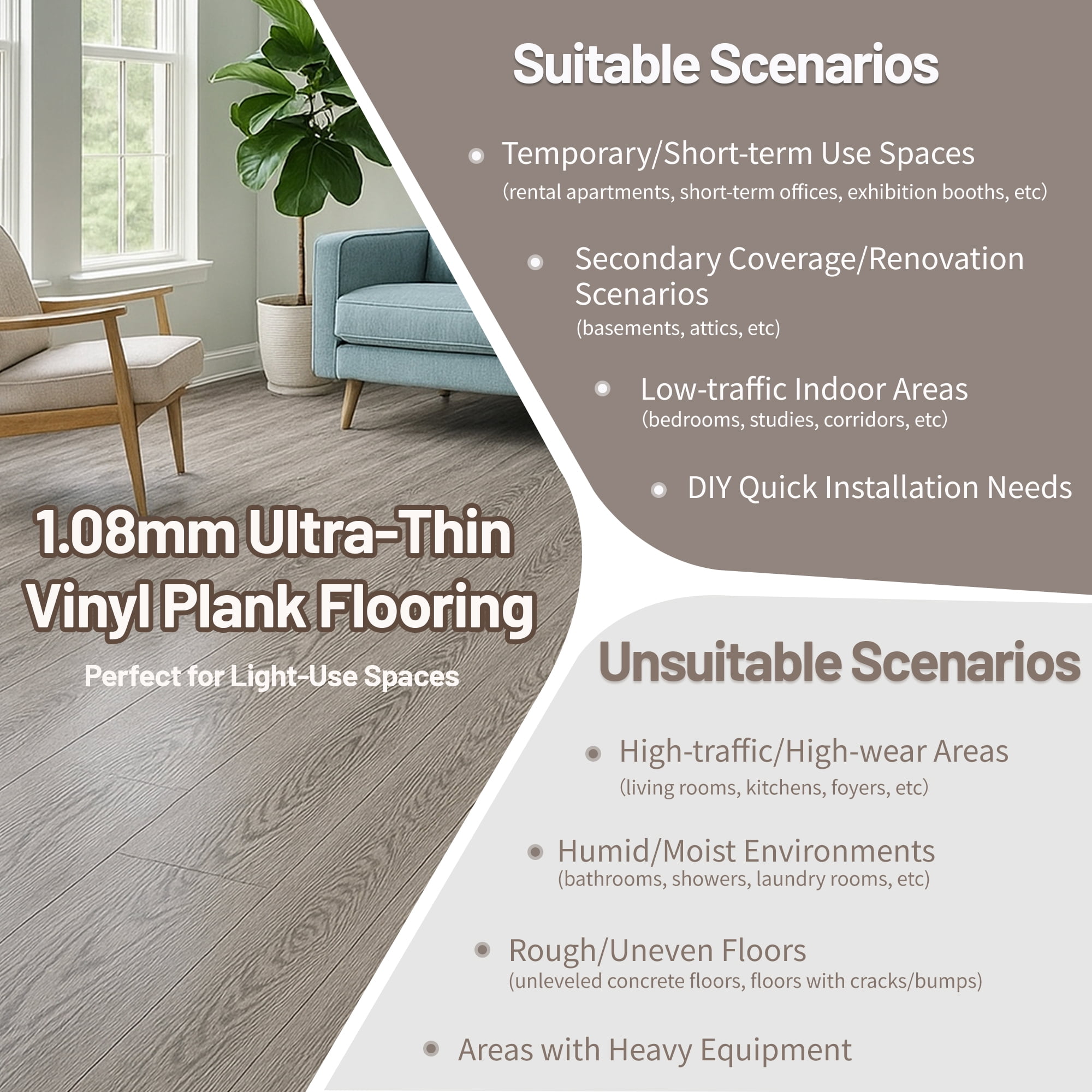 6''W x 36''L Peel & Stick, Vinyl Plank Flooring, Wood Grain, Self-adhesive And Waterproof Tile Sticker, DIY Stickers-for Decorating Living Rooms, Bedrooms, Offices, 27pcs (cover 40.5 Sq. ft)
