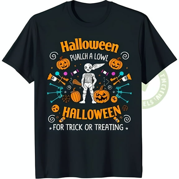 Spooky Black T-Shirt with Halloween Graphic & Trick or Design