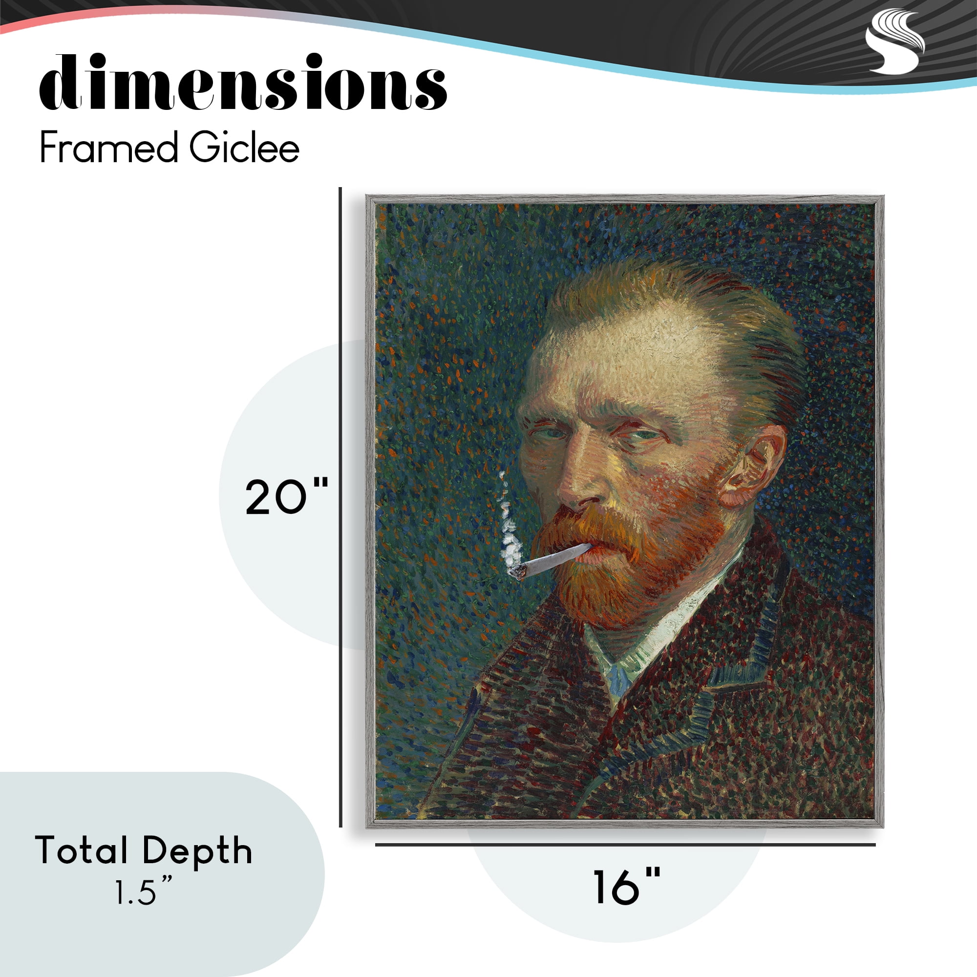 Van Gogh Portrait with Smoke Gray Framed Giclee Art, design by Masters Redux