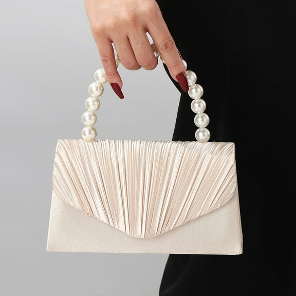 Jaucin Clutch Purses for Women Pleated Evening Handbag with Chain Prom, Cocktail, and Wedding Satin Pearl Evening Bag