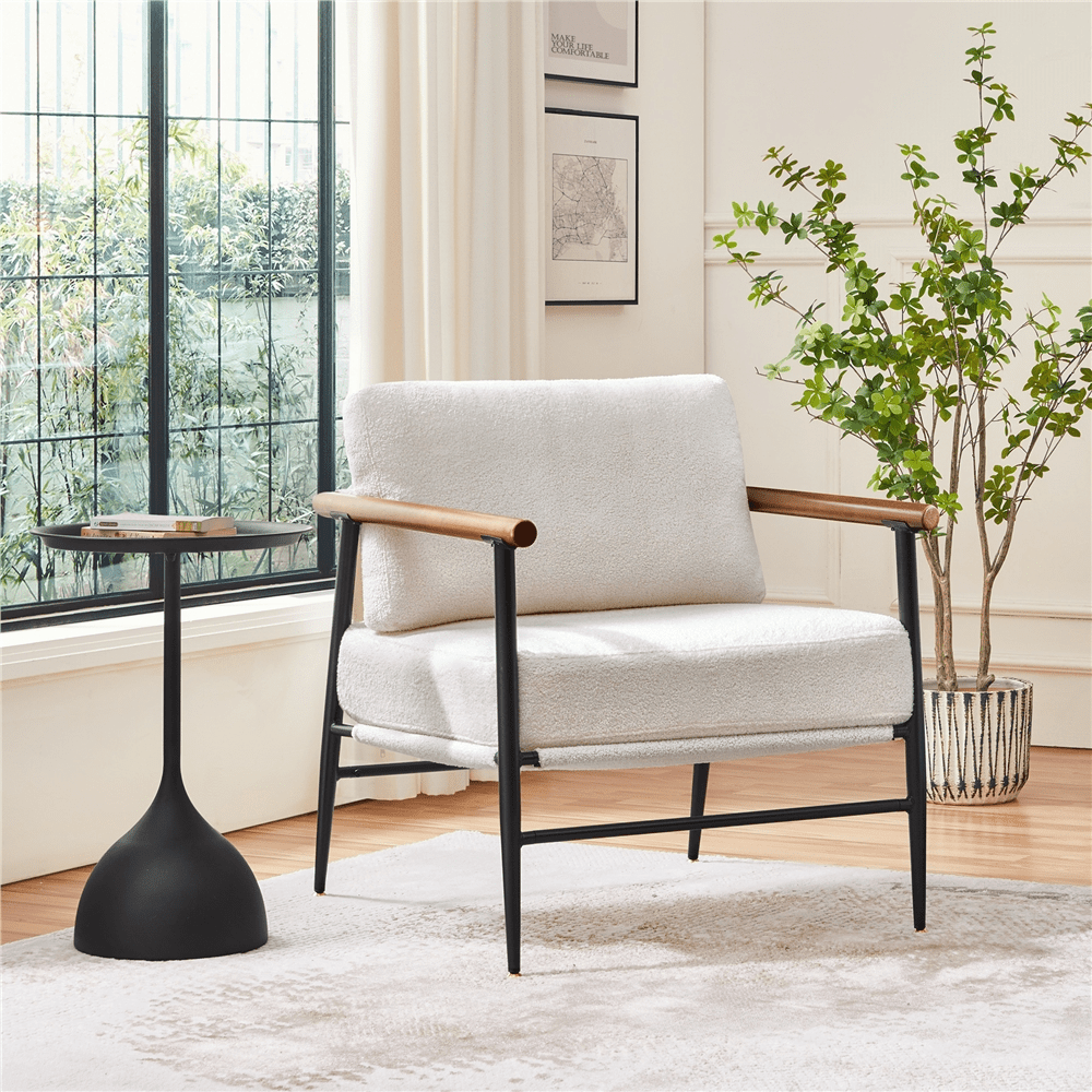 Renwick Modern Upholstered Boucle Accent Chair, Ivory