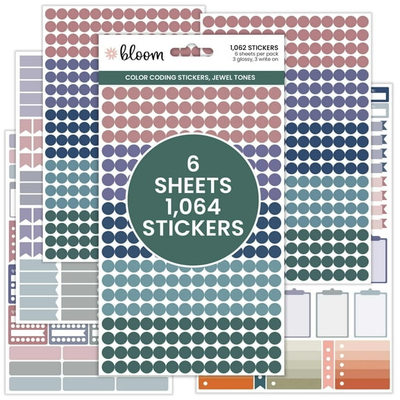 bloom daily planners Planner Stickers, Color Coding Pack, Jewel Tones