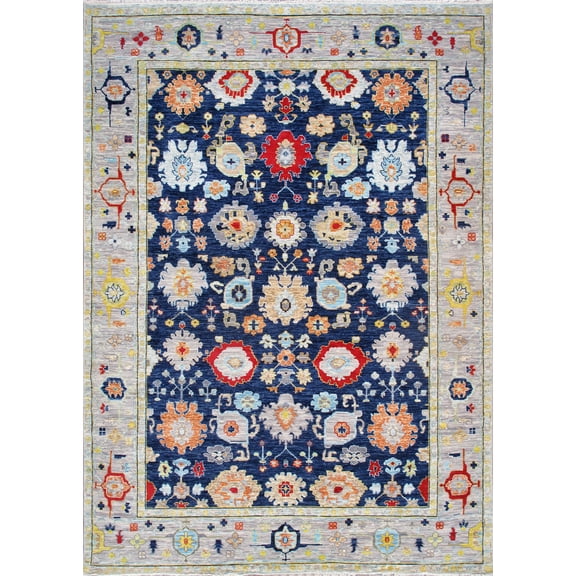 Pasargad Home Oushak Collection Hand-Knotted Wool Navy Area Rug- 9'11" X 14' 0"