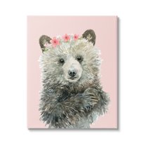 Stupell Industries Fuzzy Bear with Floral Crown Animals & Insects Painting Gallery Wrapped Canvas Art Print Wall Art, 36 x 48
