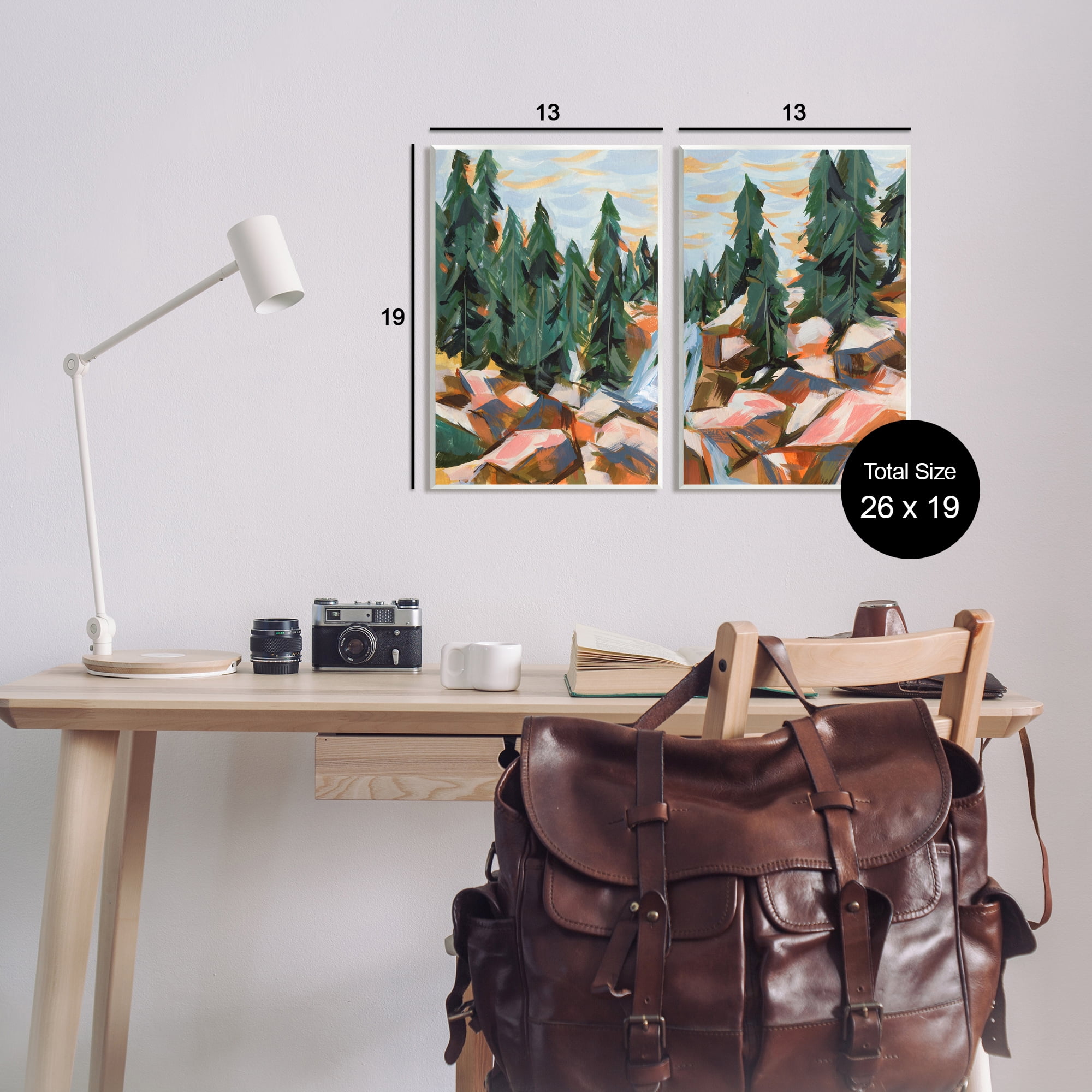 Stupell Geometric Abstract Forest Foliage Landscape Landscape Painting Wall Plaque Unframed Art Print Wall Art, Set of 2