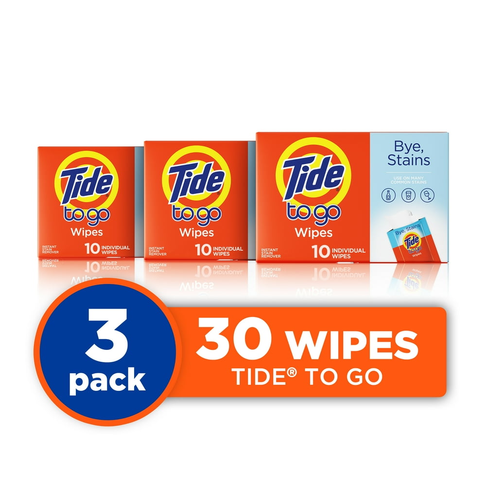 Tide To Go Instant Stain Remover Wipes, 3 count, 10 wipes each