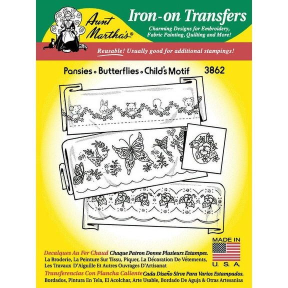 Aunt Martha's #3862 Pansies, Butterflies, & Child's Motif