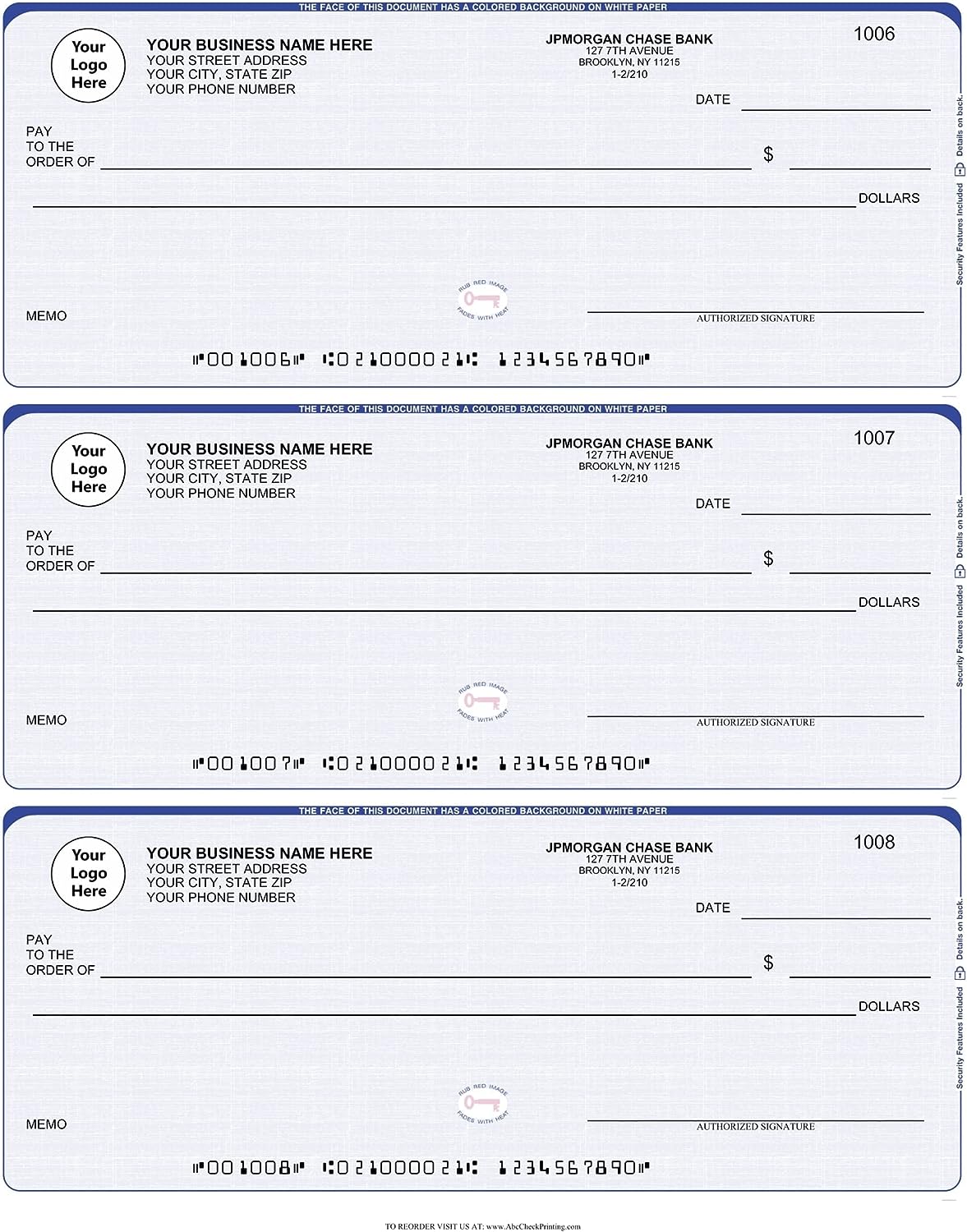 ABC Business Checks Compatible With/Quickbooks, 3 On A Page, 300 Checks