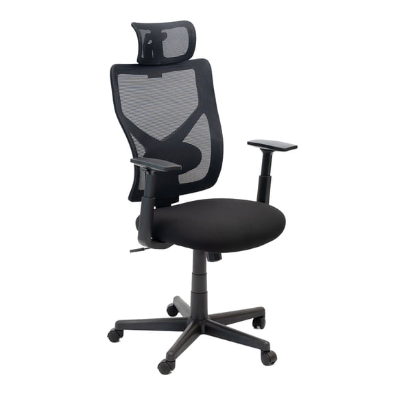 Stand Up Desk Store Ergonomic Office Chair with Adjustable Headrest, Lumbar Support, and Armrests (Black Frame/Black Cush-ions)