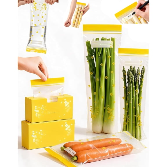 Extra Long Reusable Food Storage Bags, Thick Double Seal Freezer Bags For Refrigerator And Vegetables, Leakproof Self-Sealing Storage Pouches